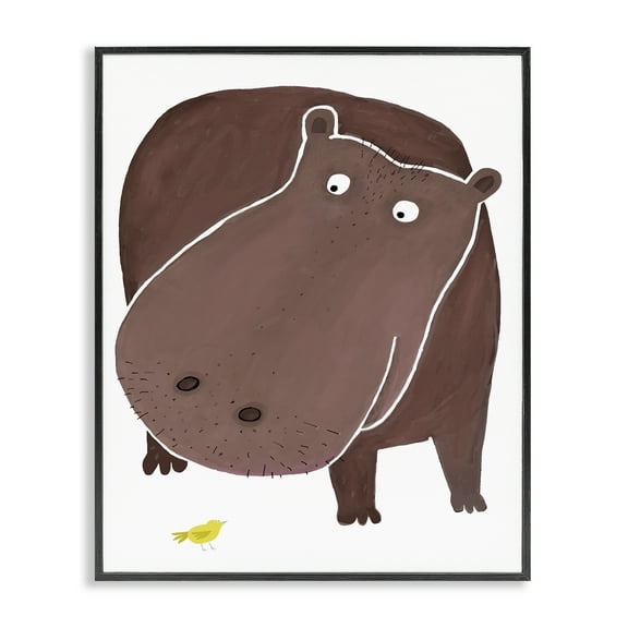 Stupell Industries Hippo and Bird Friends Animals Painting Black Framed Art Print Wall Art, 11 x 14