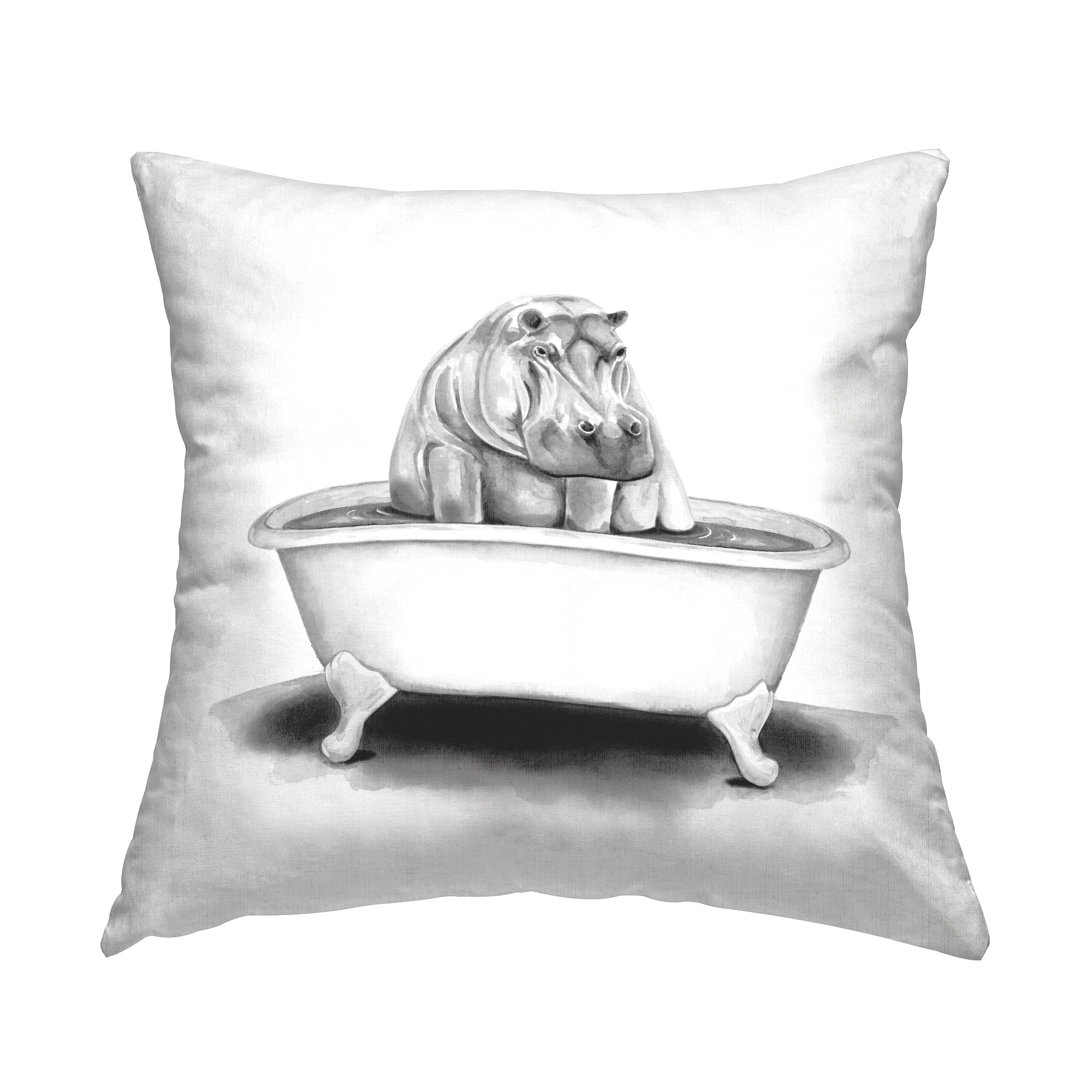 Stupell Industries Hippo in Bathtub Humorous Animal Wildlife Design Design by Rachel Neiman Throw Pillow