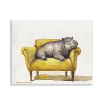 Stupell Industries Hippo on Yellow Chair Animals Painting Unframed Art Print Wall Art, 14 x 11