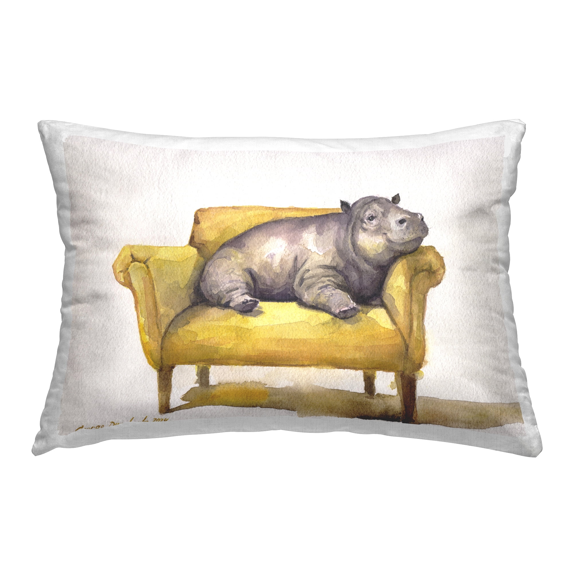 Stupell Industries Hippo on Yellow Chair Decorative Printed Throw Pillow Design by George Dyachenko.