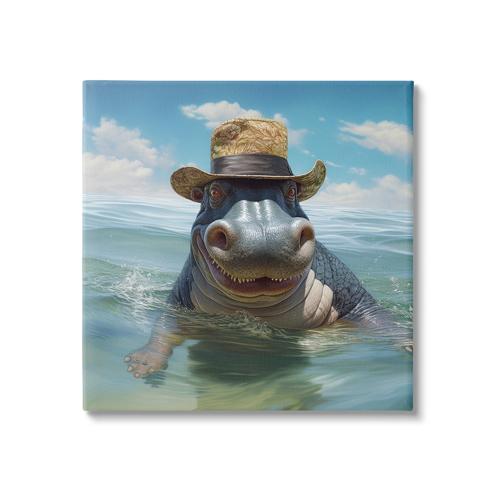 Stupell Industries Hippo with Trendy Hat Animals & Insects Painting Gallery Wrapped Canvas Art Print Wall Art, 30 x 30