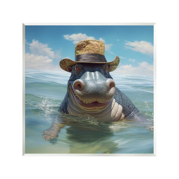 Stupell Industries Hippo with Trendy Hat Animals & Insects Painting Unframed Art Print Wall Art, 12 x 12