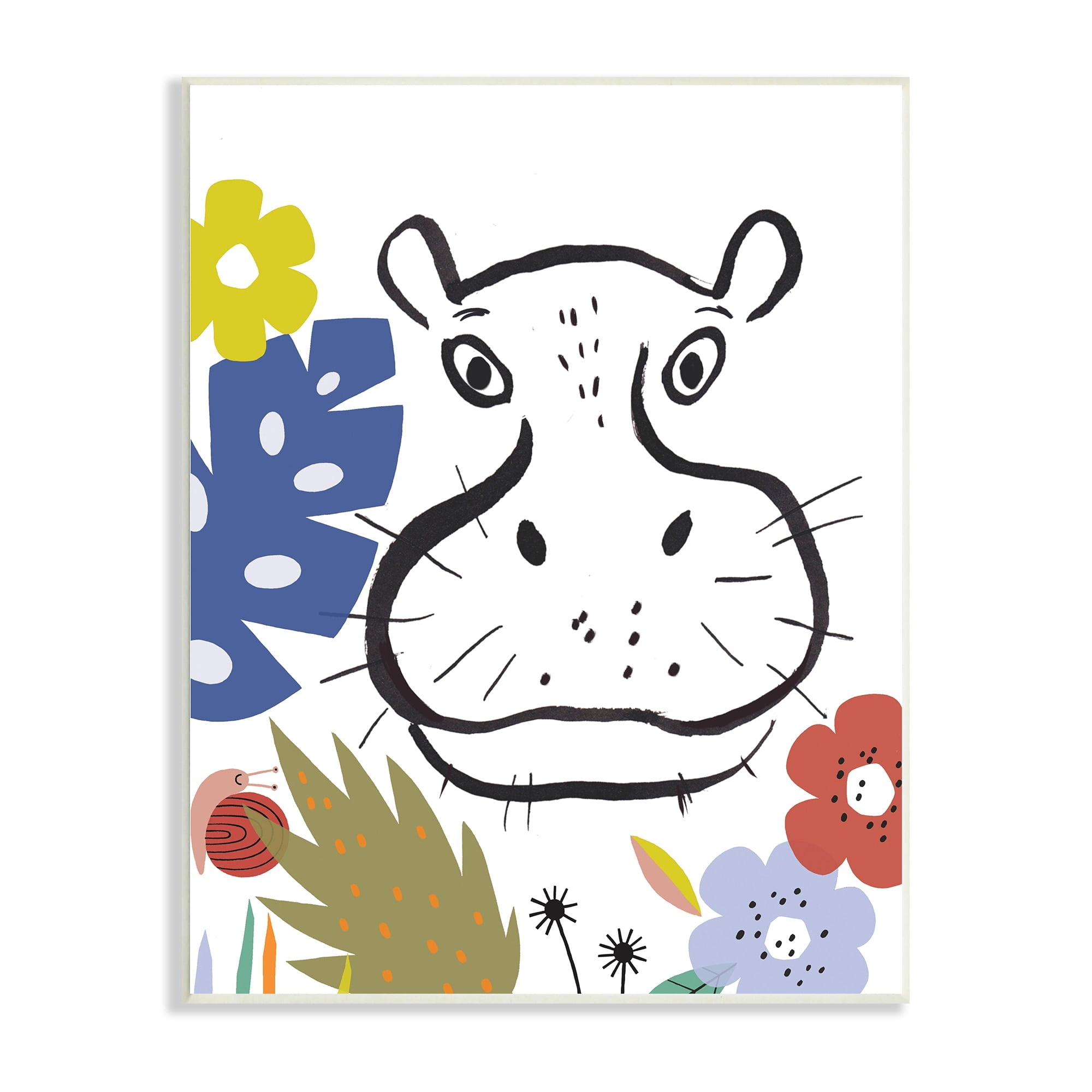 Stupell Industries Hippopotamus Botanical Jungle Drawing Safari Portrait,10 x 15, Design by Abi Hall