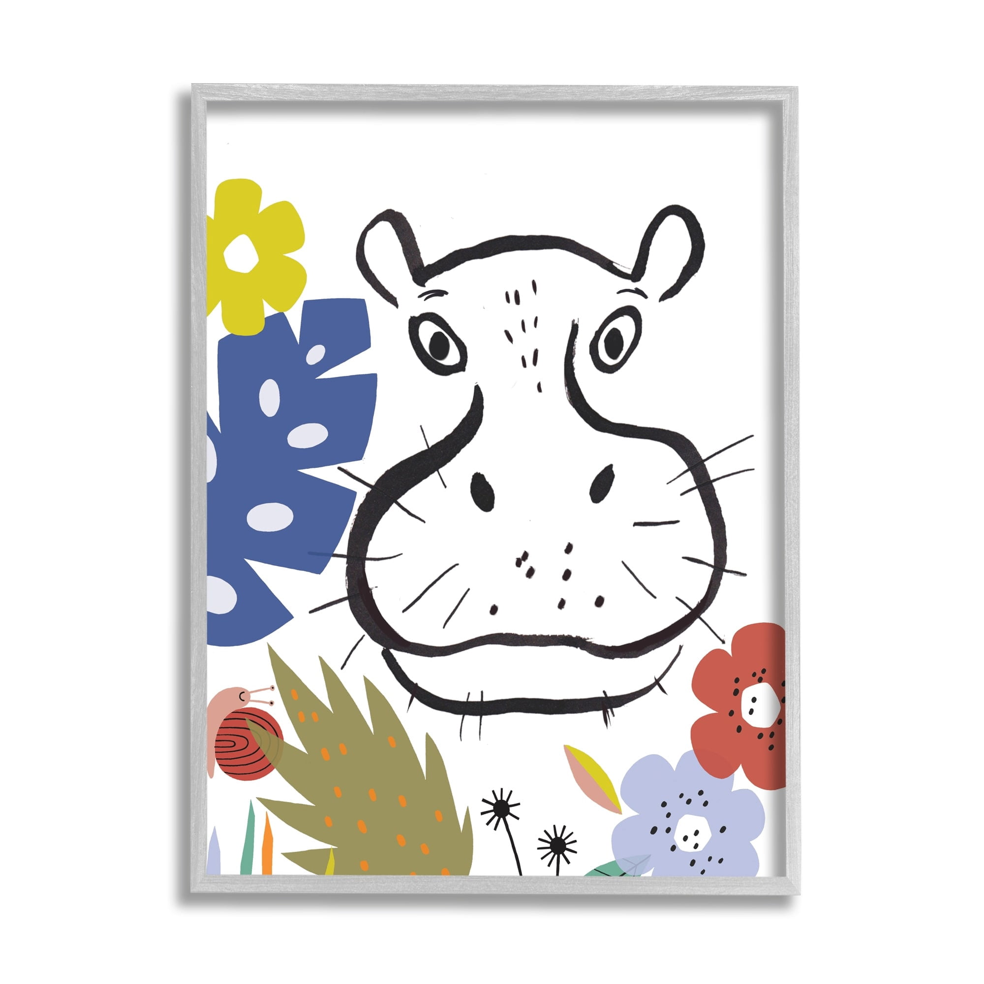 Hippopotamus Botanical Jungle Drawing Safari Portrait Animals & Insects Graphic Art Framed Art Print Wall Art