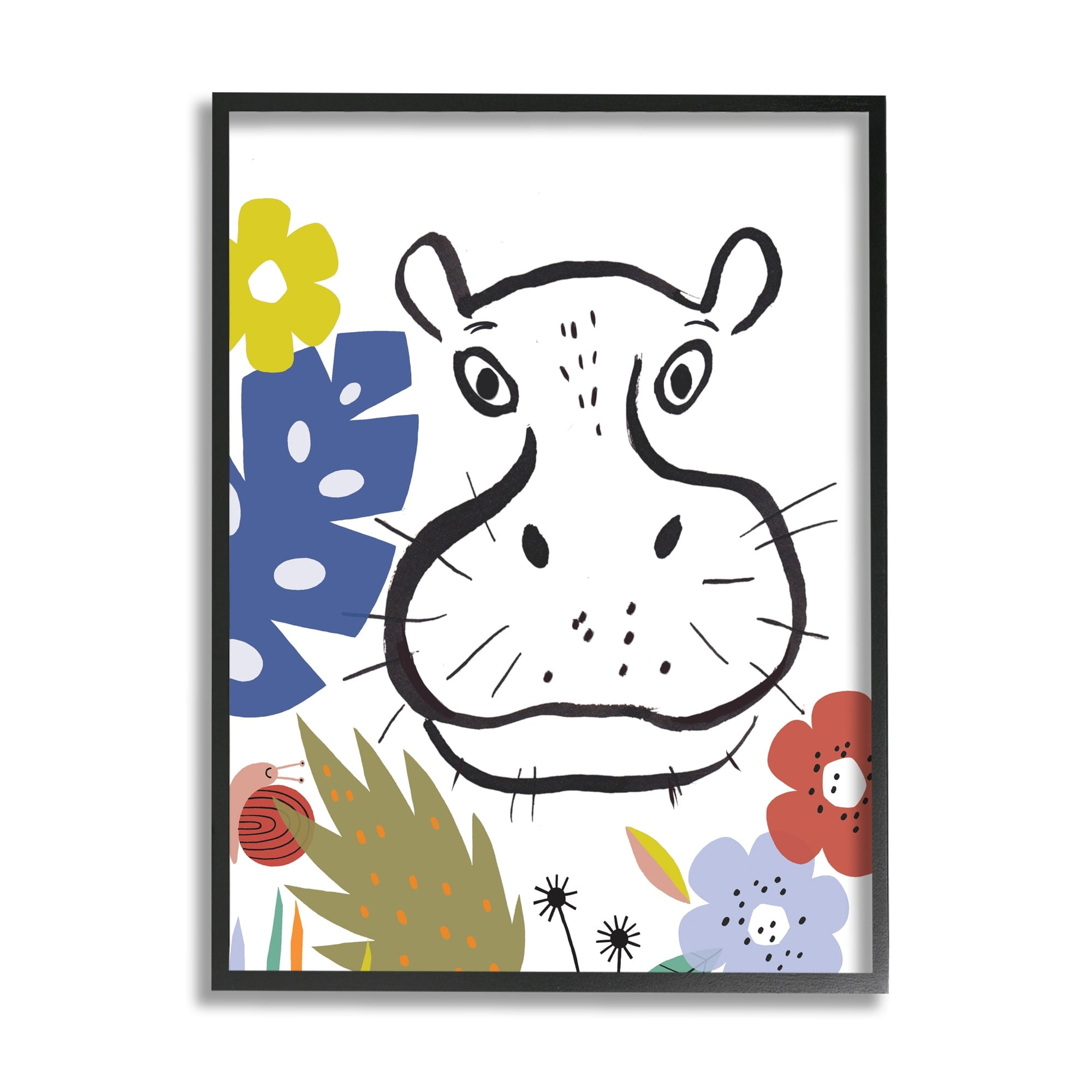 Stupell Industries Hippopotamus Botanical Jungle Drawing Safari Portrait,16 x 20, Design by Abi Hall