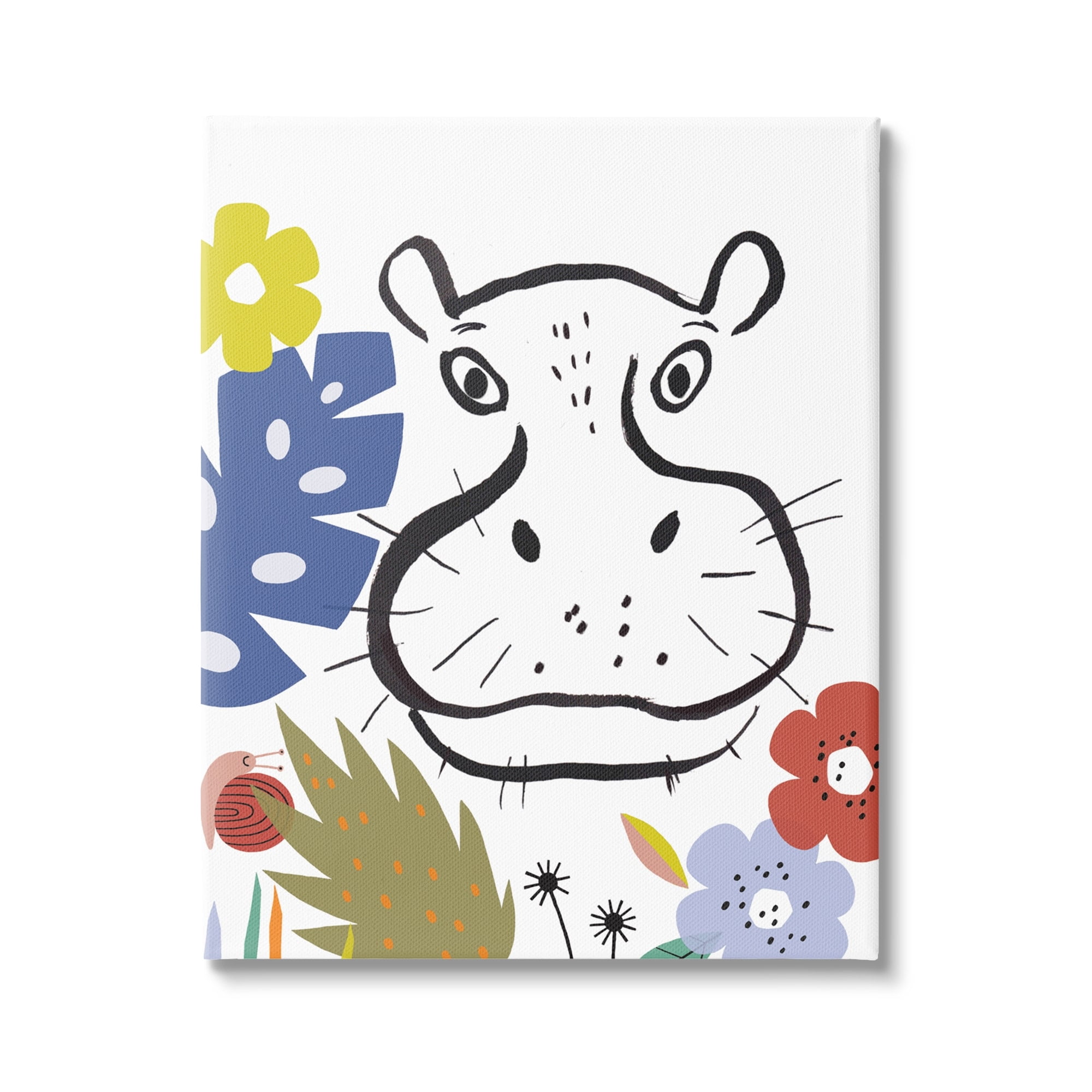 Stupell Industries Hippopotamus Botanical Jungle Drawing Safari Portrait,24 x 30, Design by Abi Hall