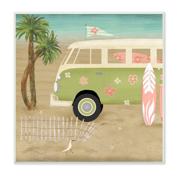 Stupell Industries Hippy Travel Van Beach Chair Picnic Ocean Scenery,12 x 12, Design by Beth Albert