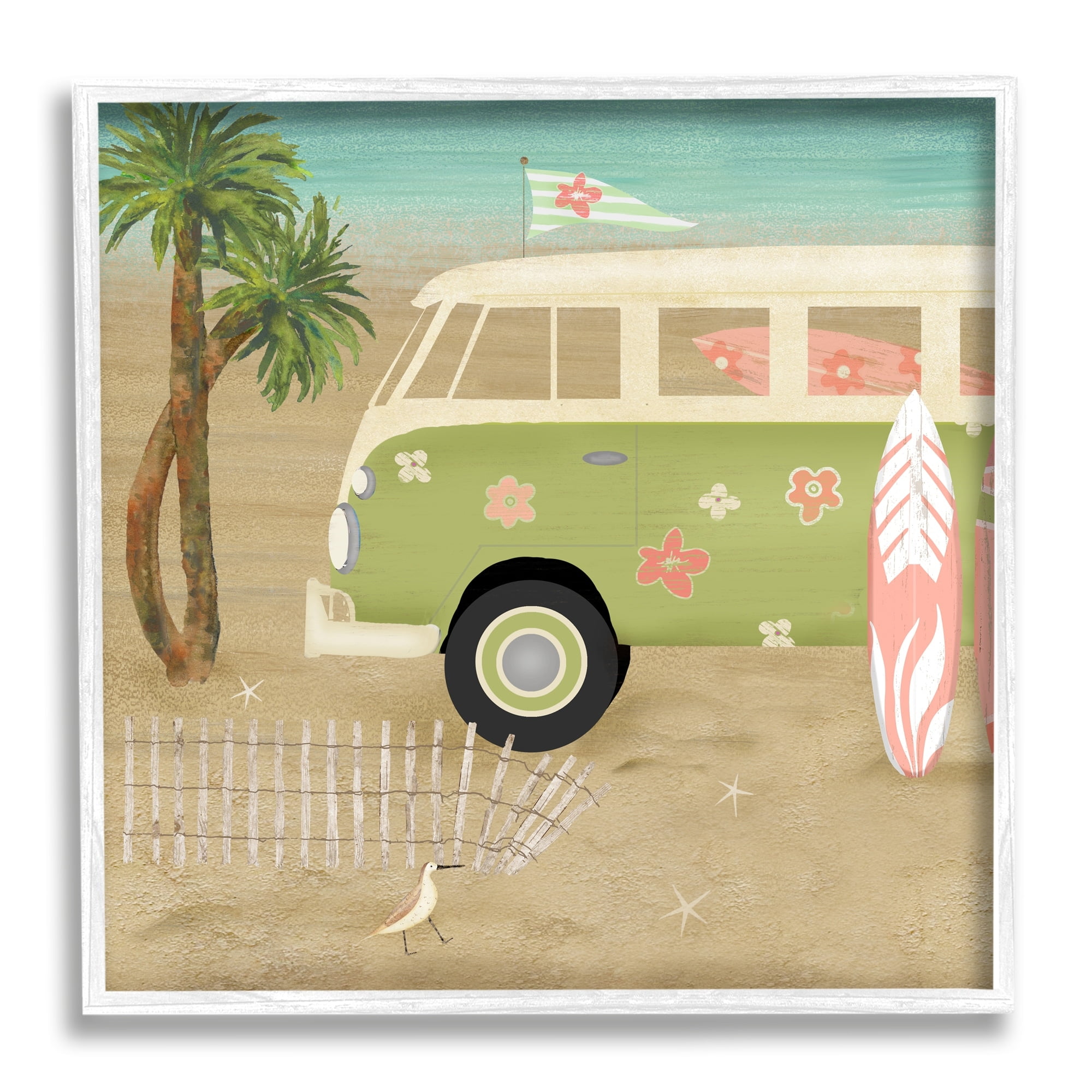Stupell Industries Hippy Travel Van Beach Chair Picnic Ocean Scenery,24 x 24, Design by Beth Albert