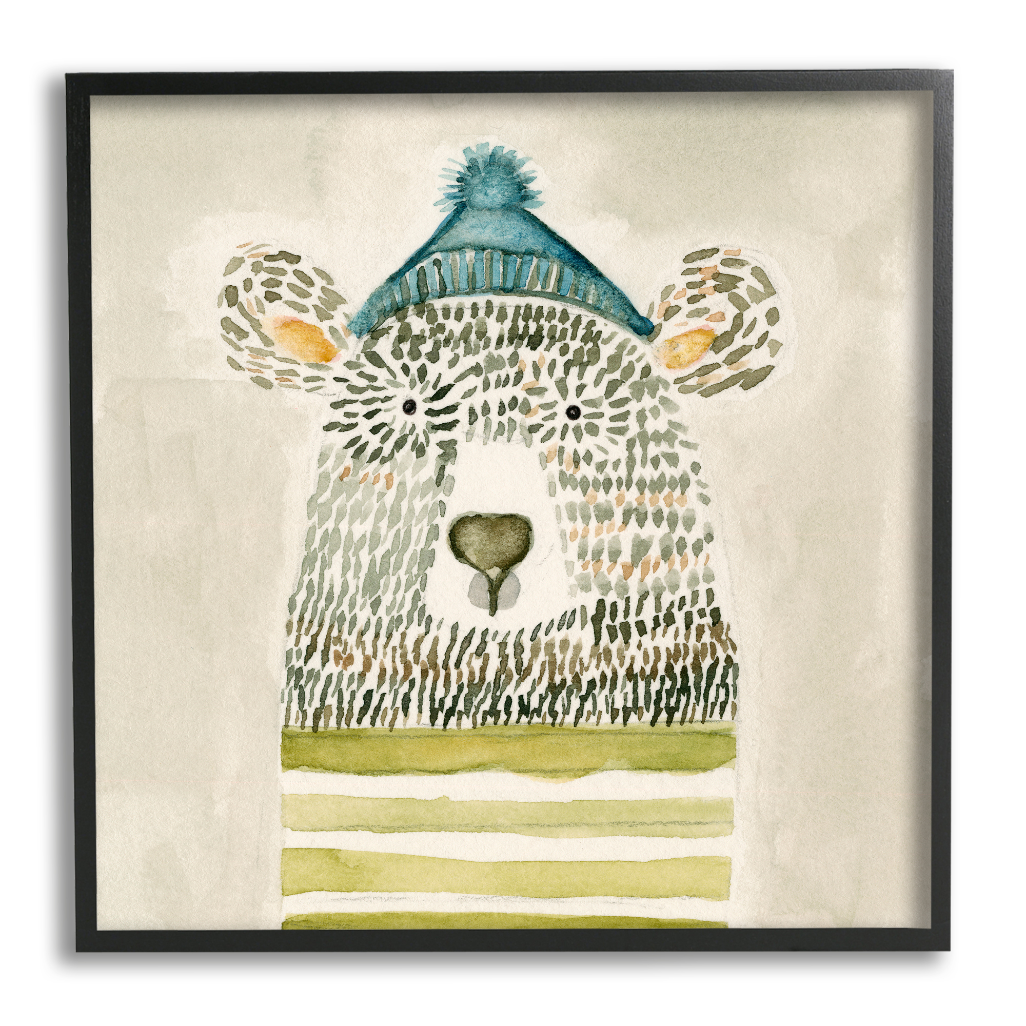 Stupell Industries Hipster Bear with Striped Shirt Blue Beanie Animals & Insects Painting Black Framed Art Print Wall Art, 12 x 12