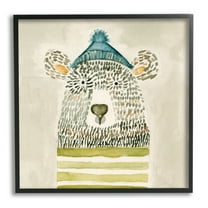 Stupell Industries Hipster Bear with Striped Shirt Blue Beanie Animals & Insects Painting Black Framed Art Print Wall Art, 12 x 12