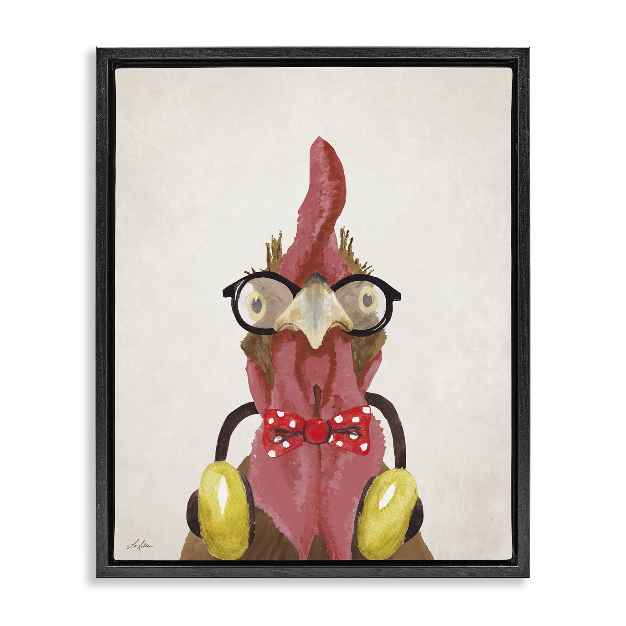 Stupell Industries Hipster Bird & Headphones Animals & Insects Painting Black Floater Framed Canvas Art Print Wall Art, 25 x 31