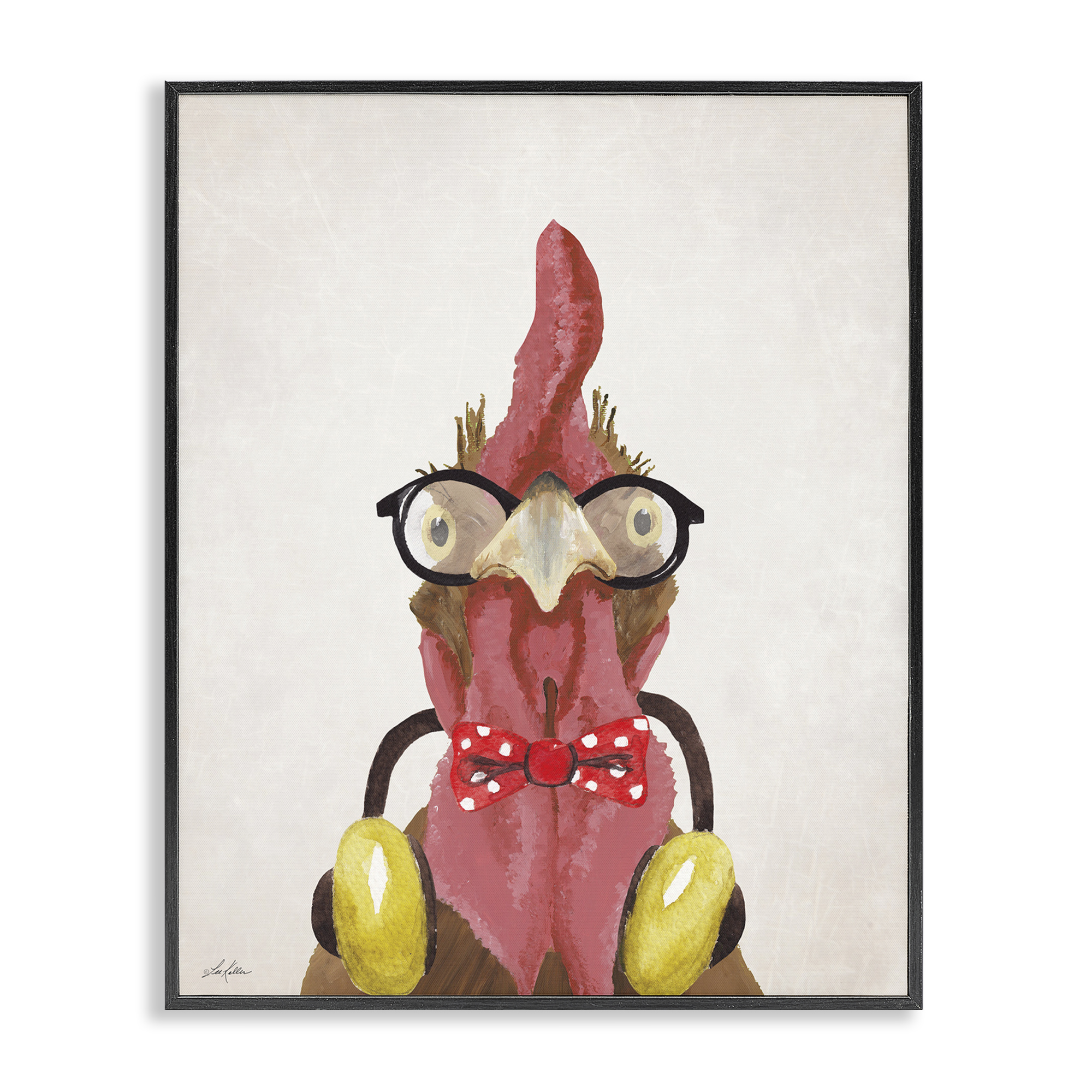 Stupell Industries Hipster Bird & Headphones Animals & Insects Painting Black Framed Art Print Wall Art, 24 x 30