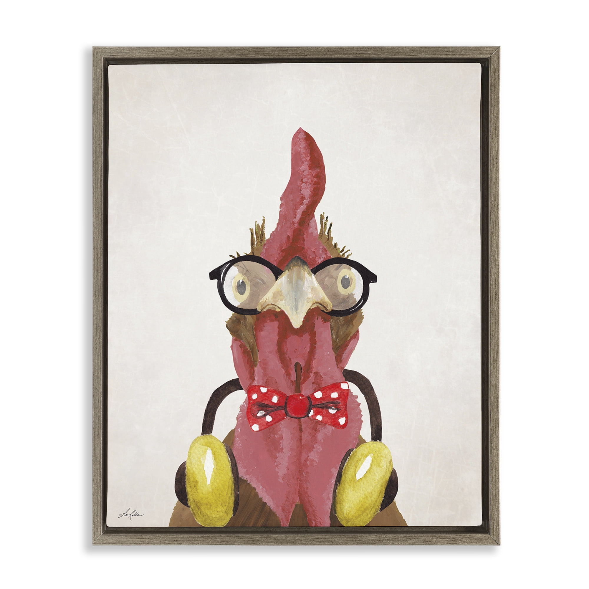 Stupell Industries Hipster Bird & Headphones Animals & Insects Painting Brown Floater Framed Canvas Art Print Wall Art, 25 x 31