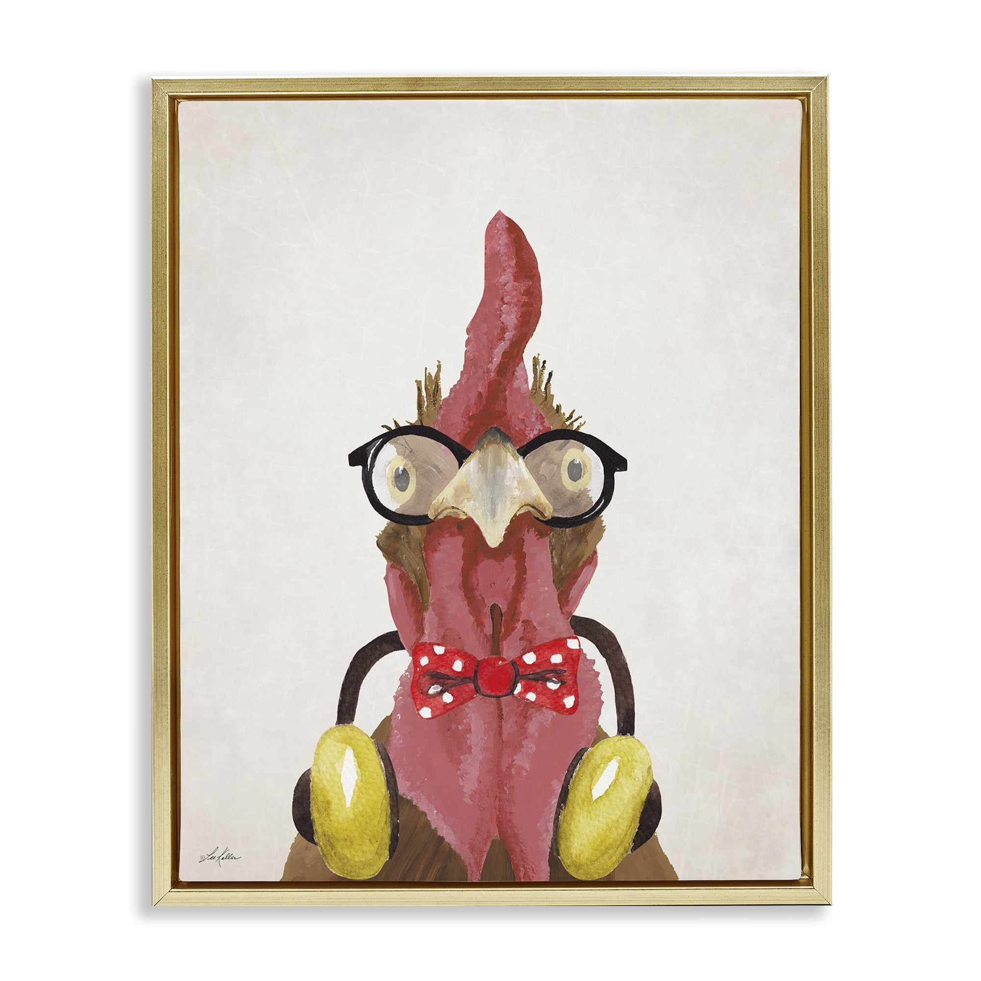 Stupell Industries Hipster Bird & Headphones Animals & Insects Painting Gold Floater Framed Canvas Art Print Wall Art, 25 x 31