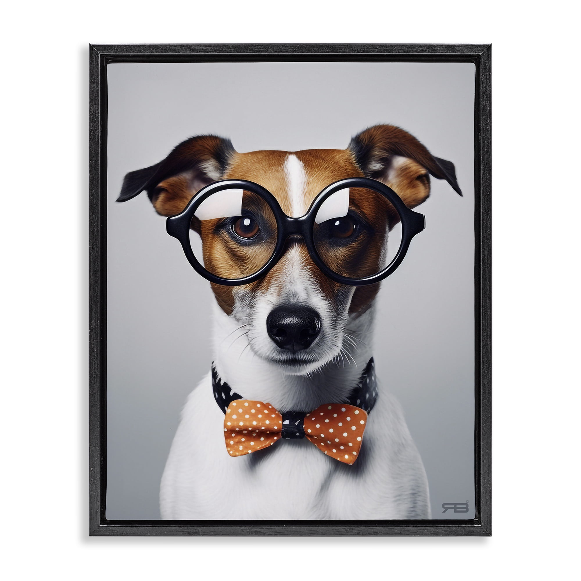 Stupell Industries Hipster Bowtie Dog Animals & Insects Painting Black Floater Framed Canvas Art Print Wall Art, 17 x 21