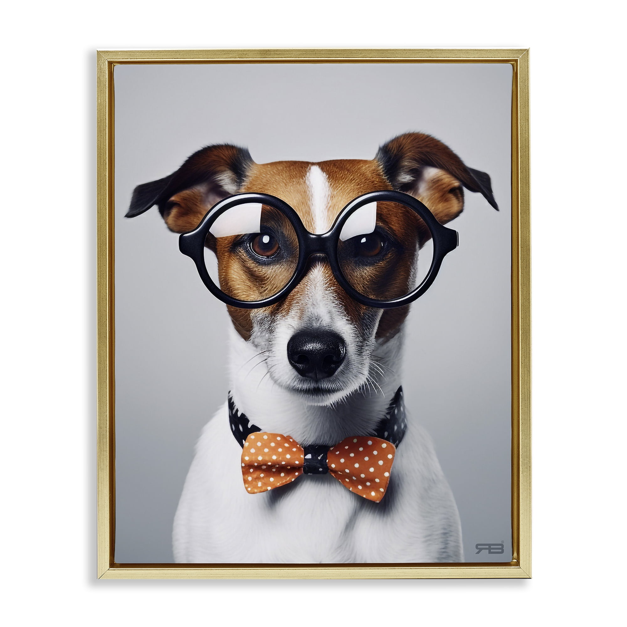 Stupell Industries Hipster Bowtie Dog Animals & Insects Painting Gold Floater Framed Canvas Art Print Wall Art, 17 x 21