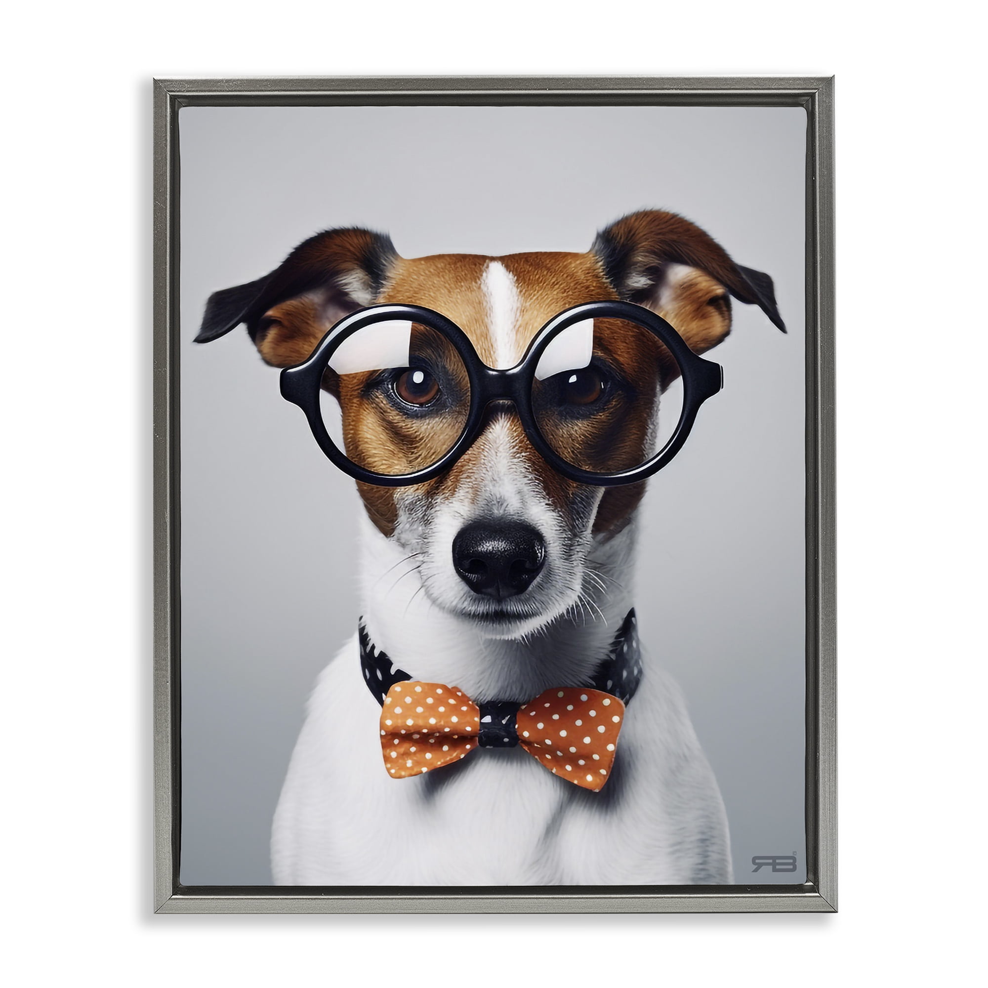 Stupell Industries Hipster Bowtie Dog Animals & Insects Painting Gray Floater Framed Canvas Art Print Wall Art, 25 x 31