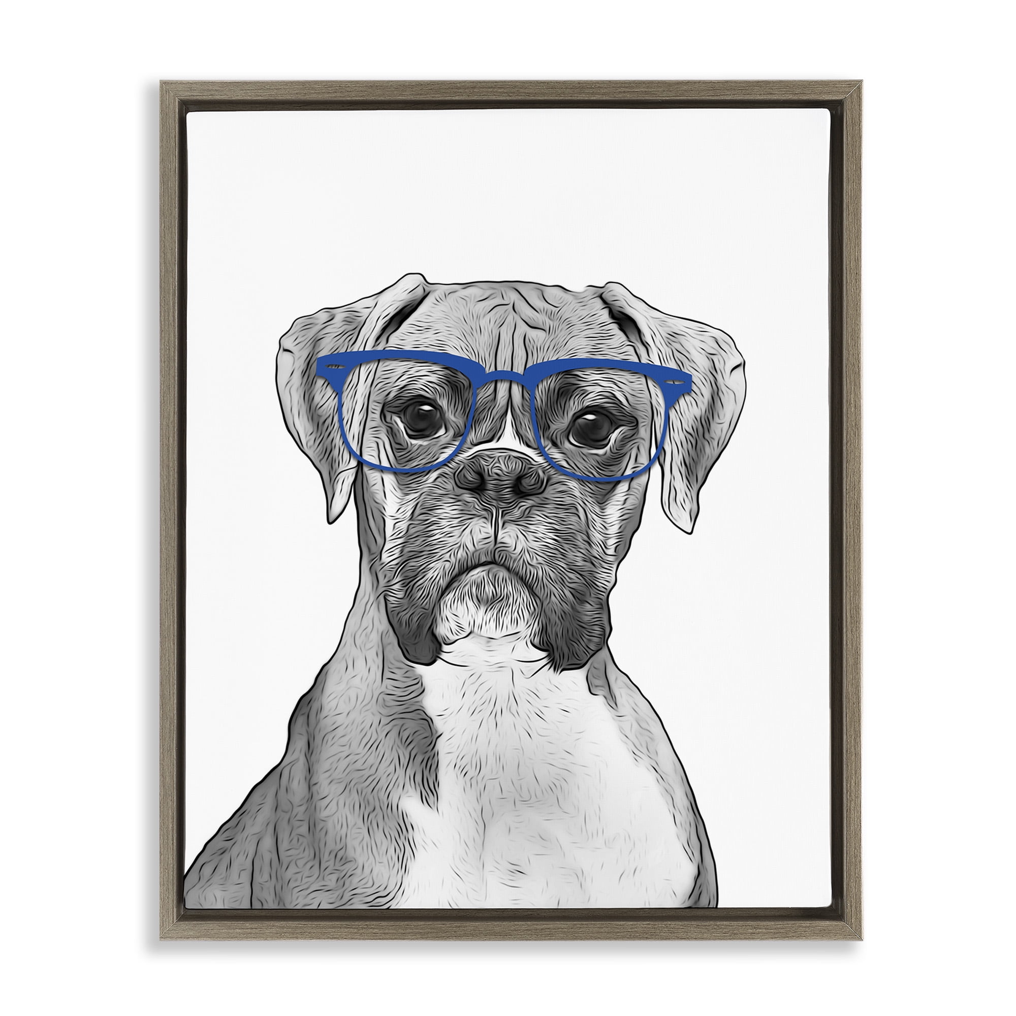 Stupell Industries Hipster Boxer Dog Animals & Insects Painting Brown Floater Framed Canvas Art Print Wall Art, 25 x 31
