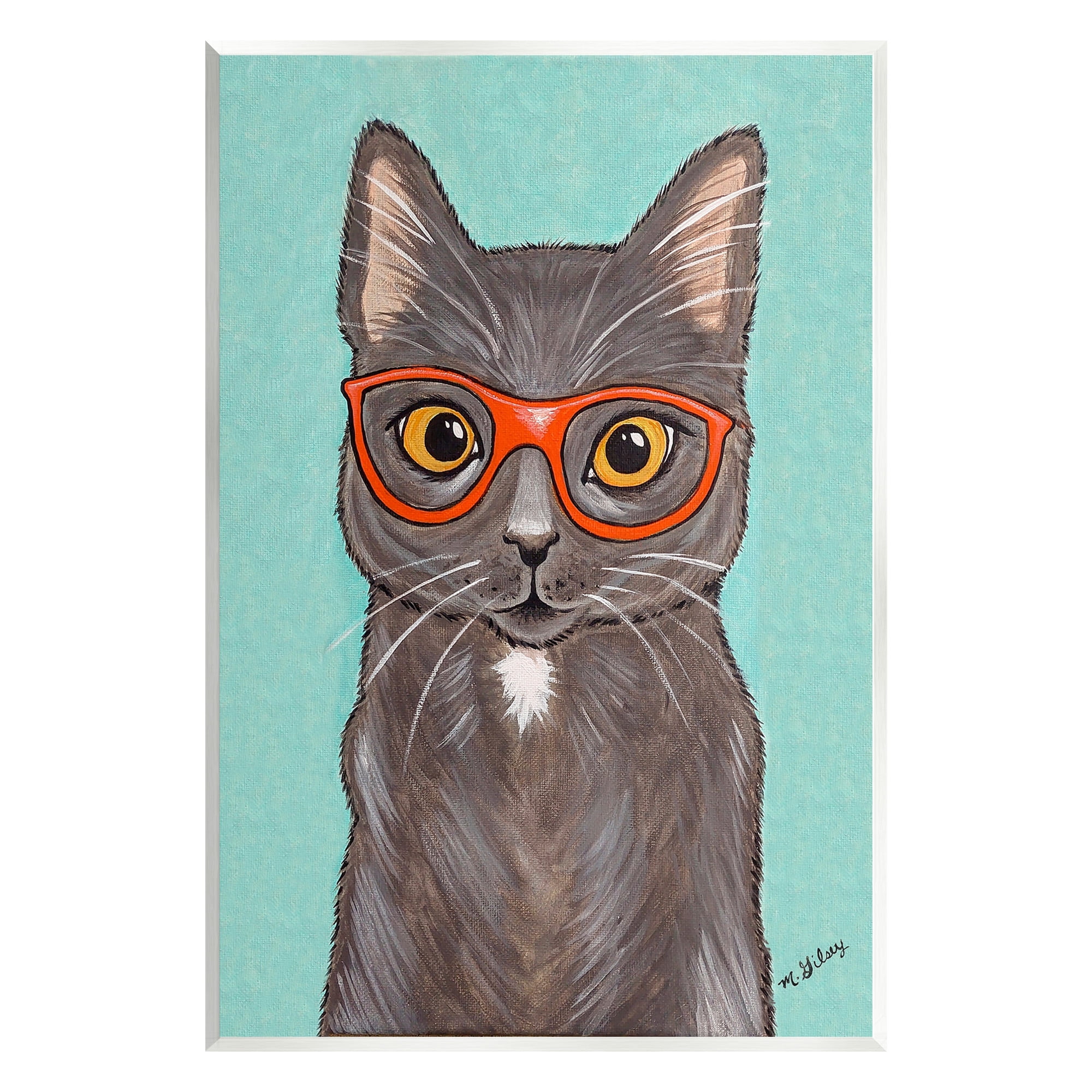 Stupell Industries Hipster Cat Red Glasses Animals & Insects Painting Unframed Art Print Wall Art, 10 x 15