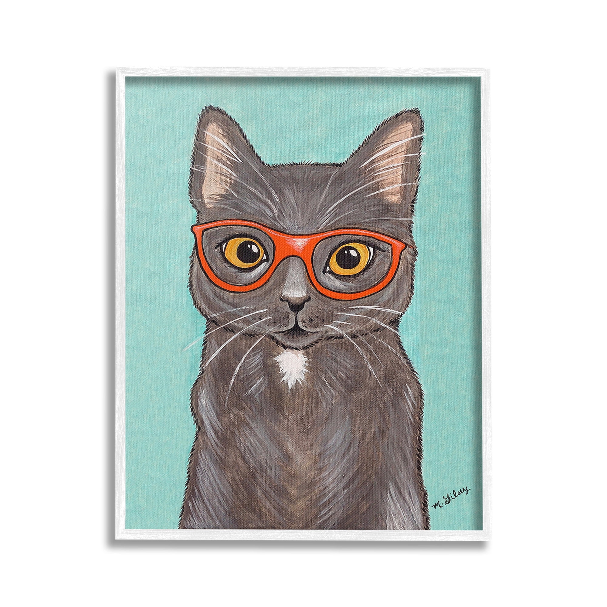Stupell Industries Hipster Cat Red Glasses Animals & Insects Painting White Framed Art Print Wall Art, 16 x 20