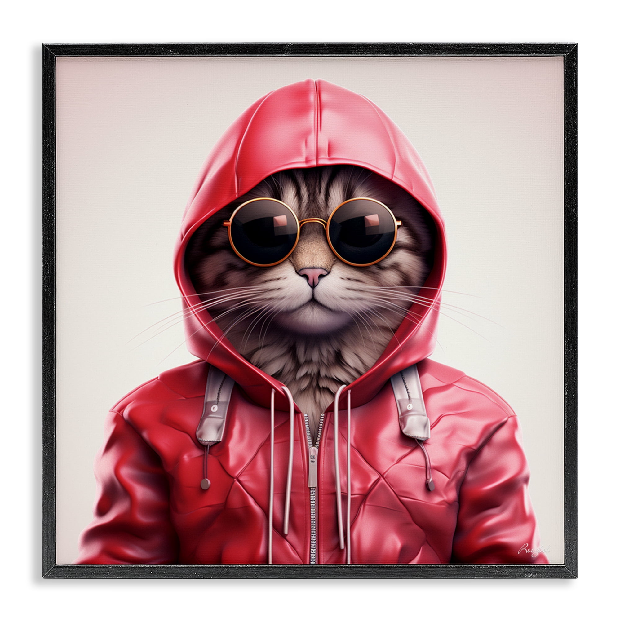 Stupell Industries Hipster Cat in Stylish Jacket Black Framed Giclee Art, design by Roozbeh