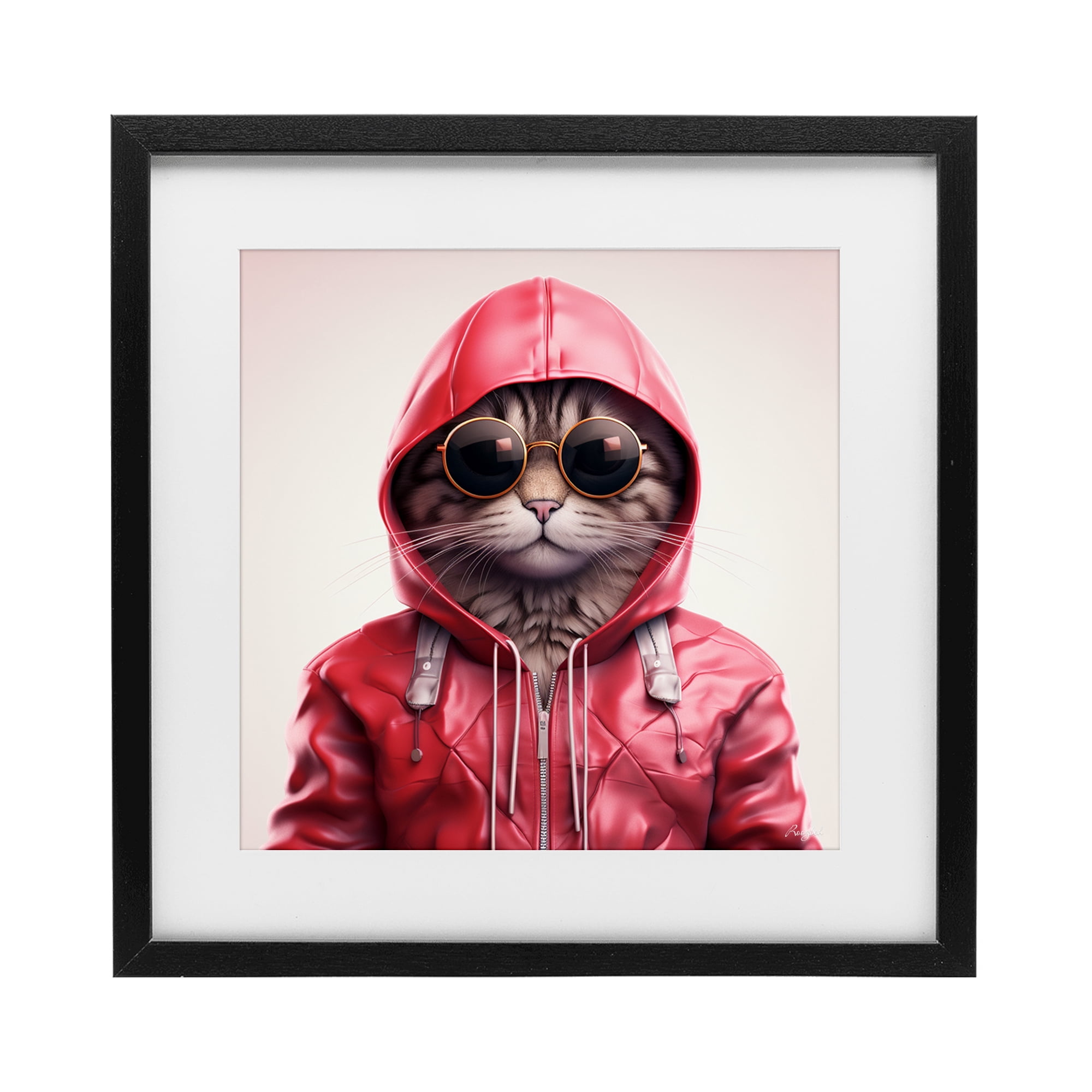 Stupell Industries Hipster Cat in Stylish Jacket Black Framed Print Under Glass, design by Roozbeh