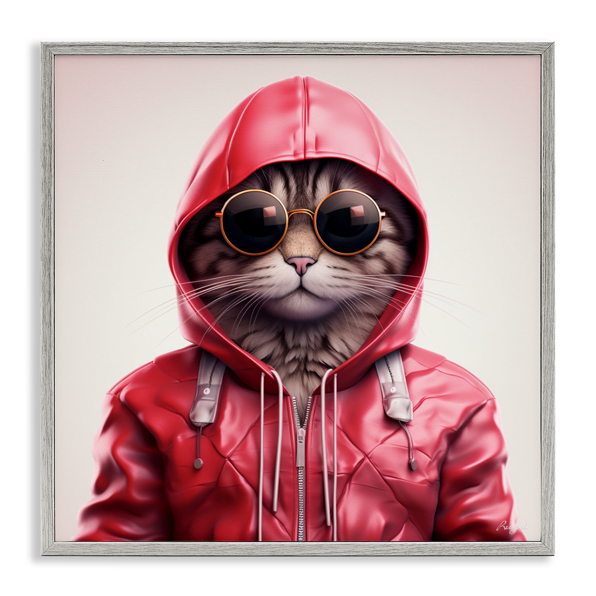 Stupell Industries Hipster Cat in Stylish Jacket Gray Framed Giclee Art, design by Roozbeh