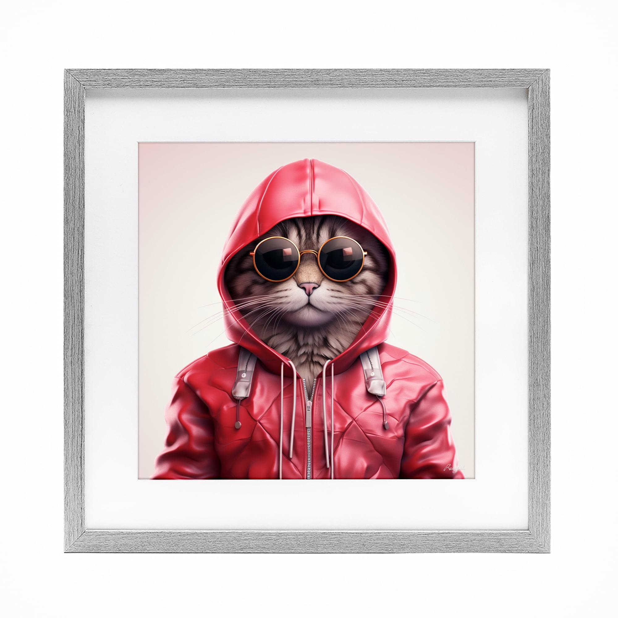 Stupell Industries Hipster Cat in Stylish Jacket Gray Framed Print Under Glass, design by Roozbeh