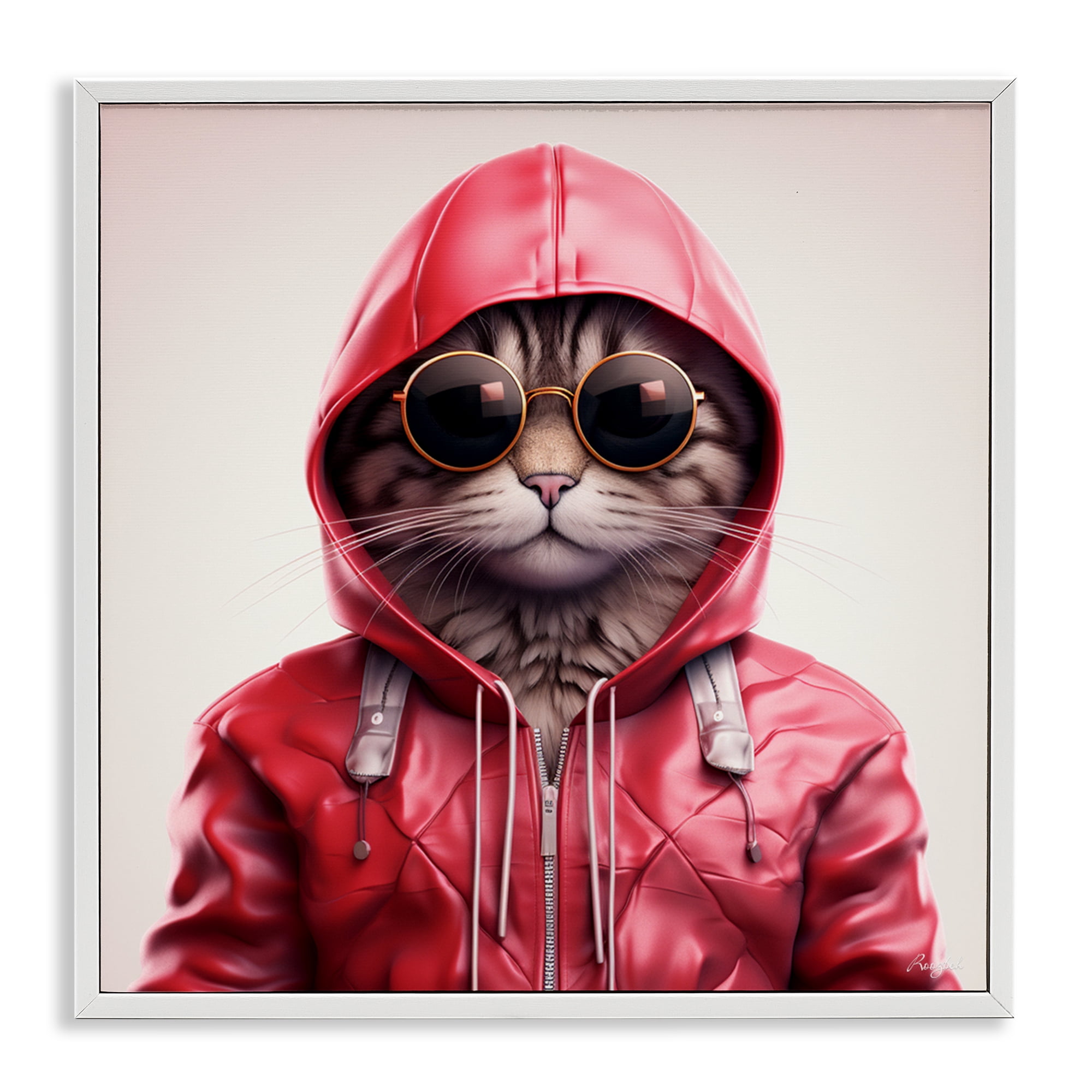 Stupell Industries Hipster Cat in Stylish Jacket White Framed Giclee Art, design by Roozbeh