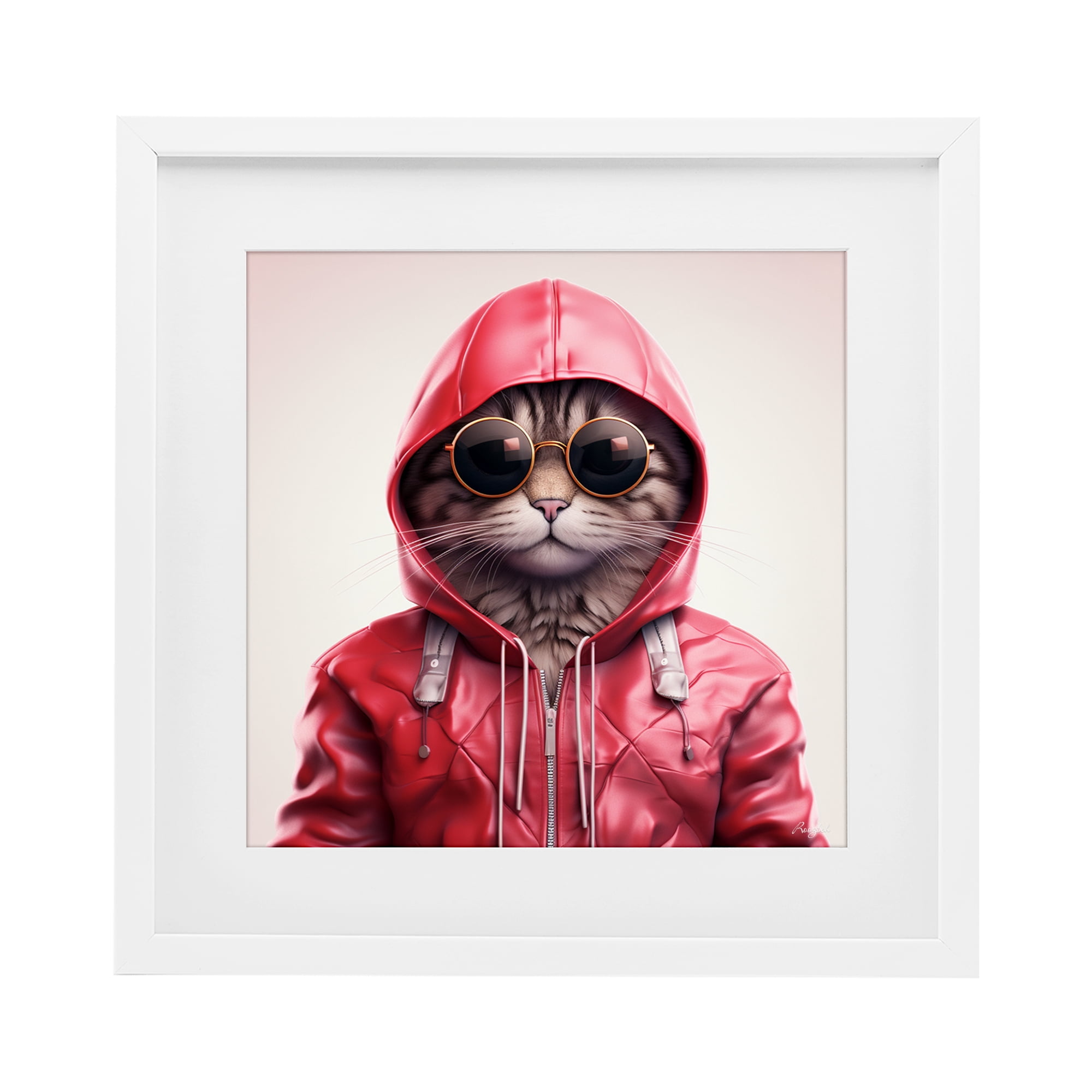 Stupell Industries Hipster Cat in Stylish Jacket White Framed Print Under Glass, design by Roozbeh