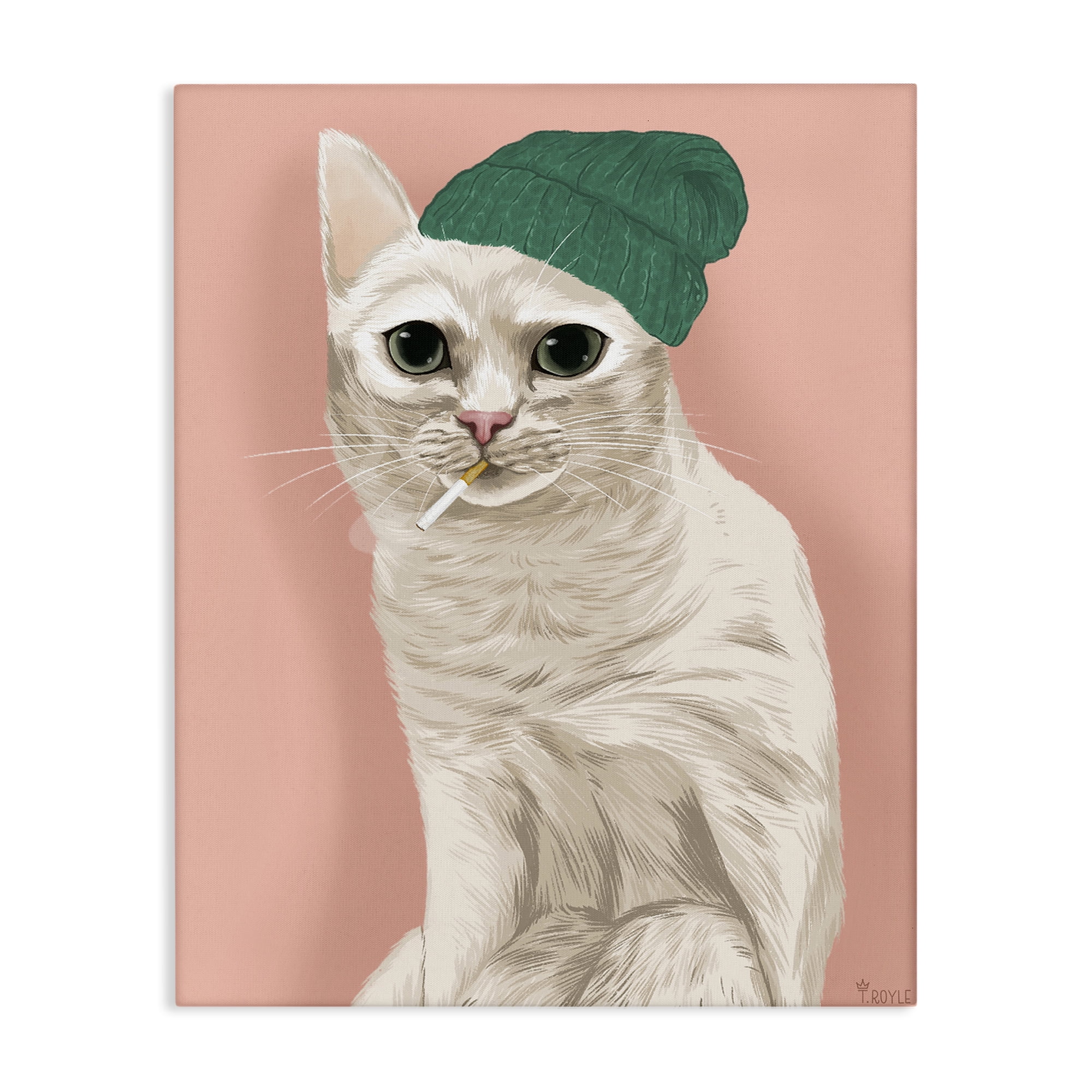 Stupell Industries Hipster Cat with Beanie Animals Painting Wrapped Canvas Art Print Wall Art, 36 x 48