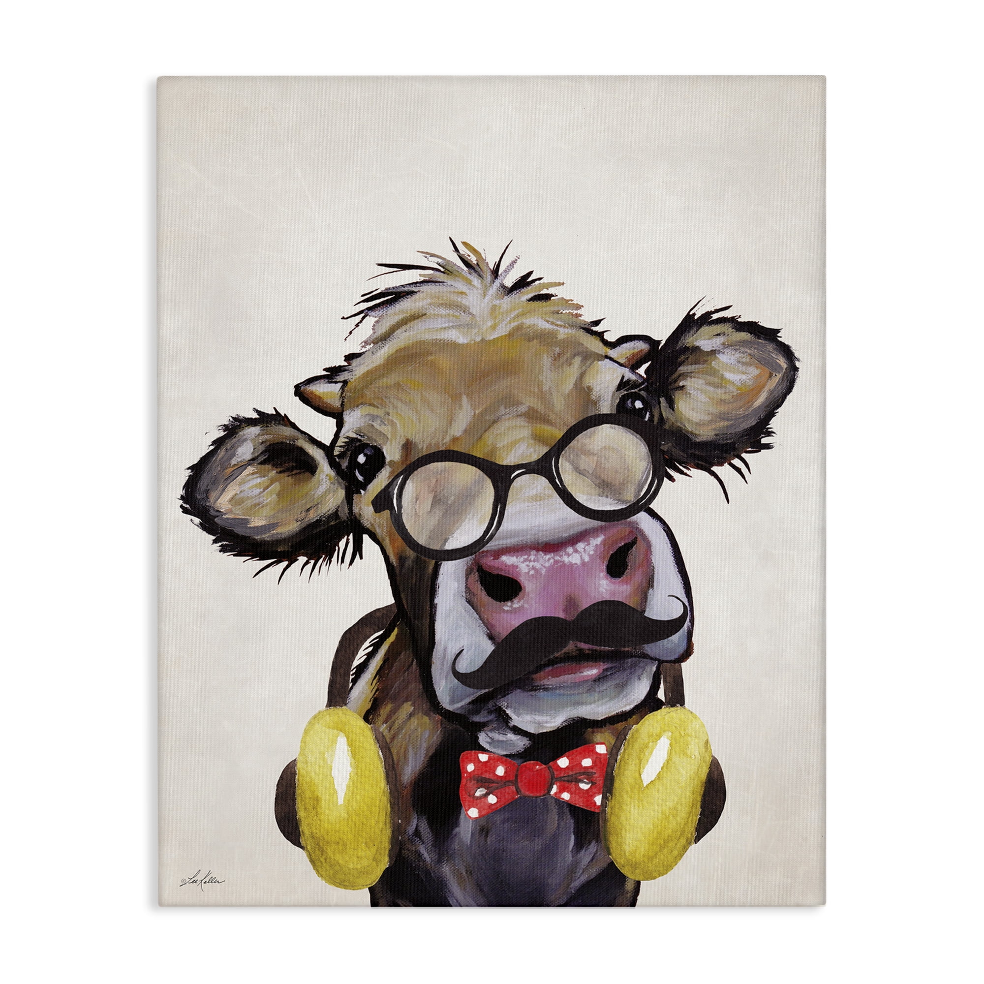 Stupell Industries Hipster Cow & Headphones Animals & Insects Painting Gallery Wrapped Canvas Art Print Wall Art, 30 x 40
