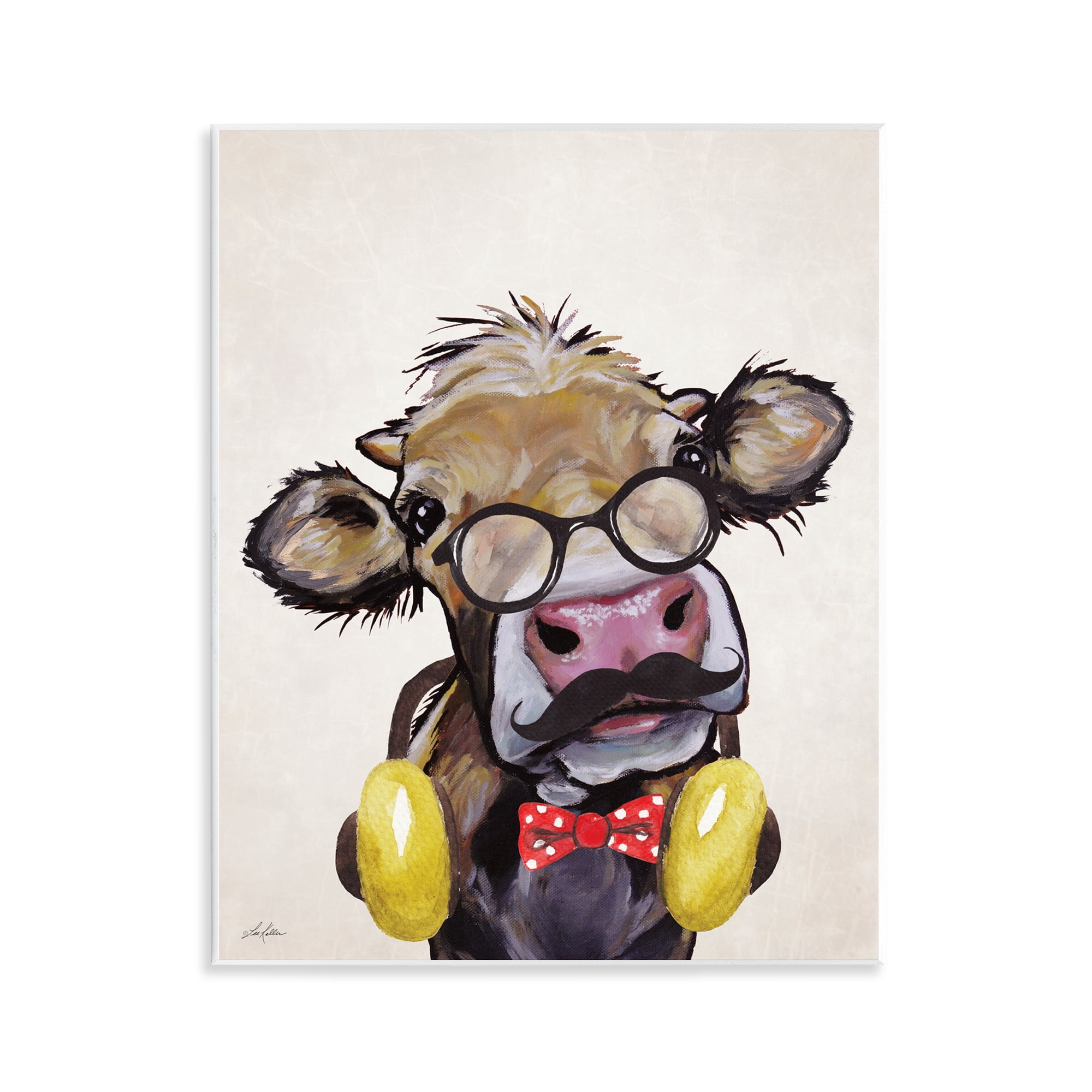 Stupell Industries Hipster Cow & Headphones Animals & Insects Painting Unframed Art Print Wall Art, 11 x 14