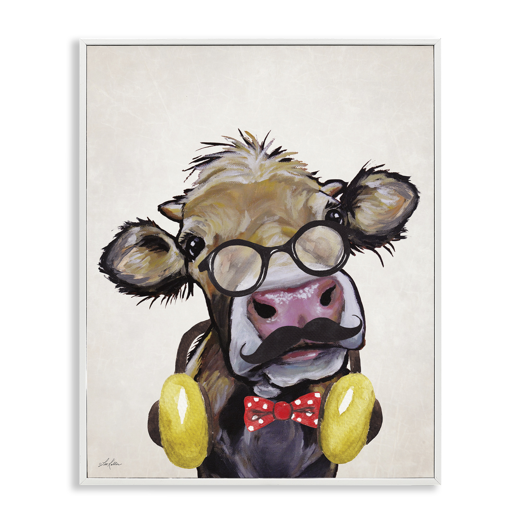 Stupell Industries Hipster Cow & Headphones Animals & Insects Painting White Framed Art Print Wall Art, 11 x 14