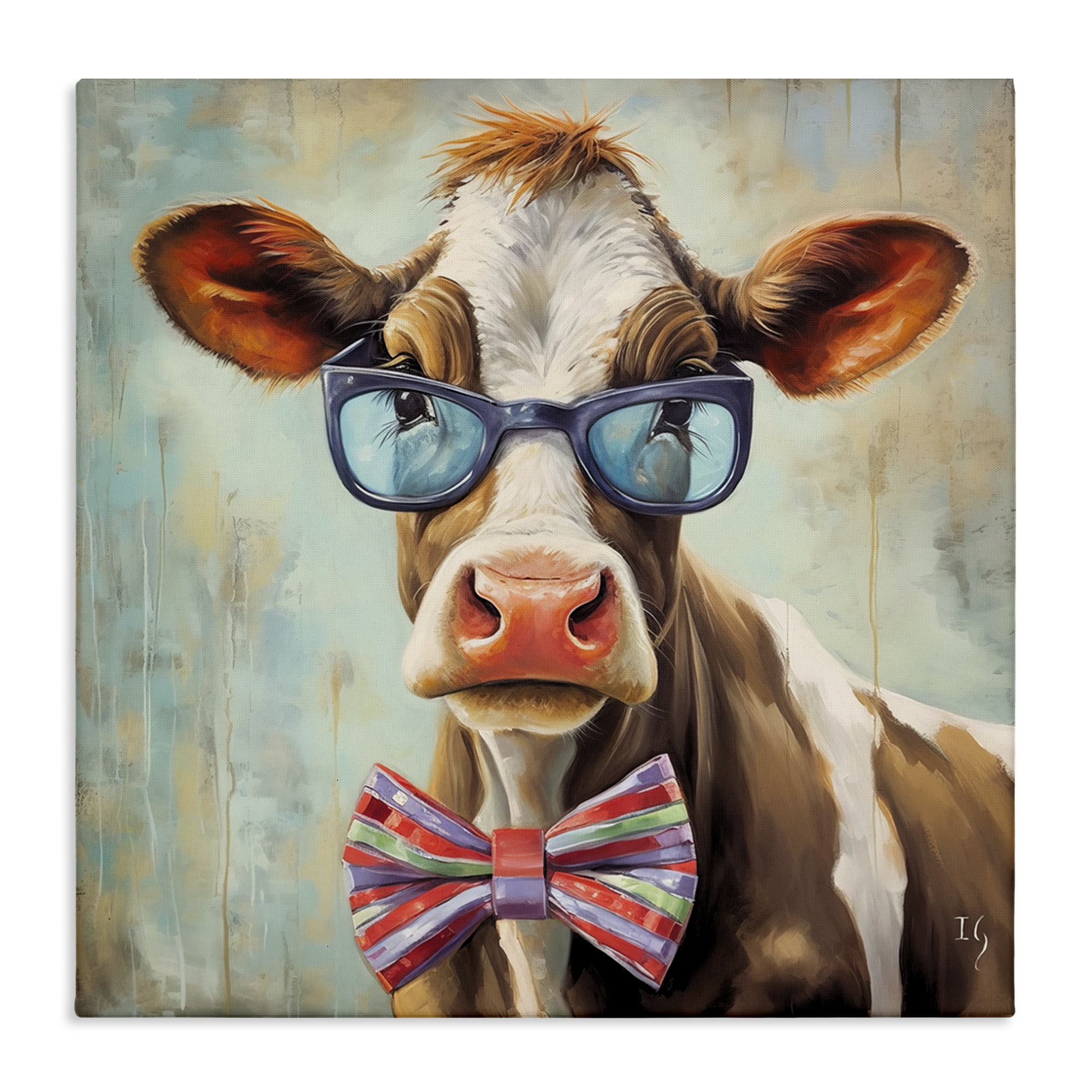 Stupell Industries Hipster Cow with Bowtie Animals & Insects Painting Gallery Wrapped Canvas Art Print Wall Art, 36 x 36