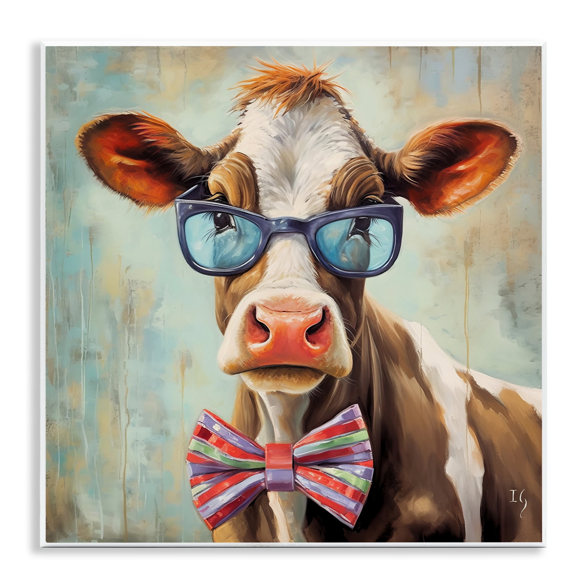 Stupell Industries Hipster Cow with Bowtie Animals & Insects Painting Unframed Art Print Wall Art, 12 x 12