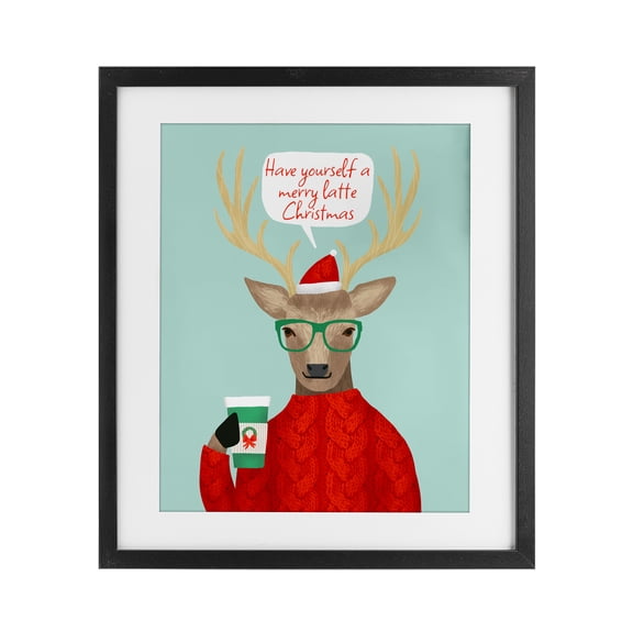 Stupell Industries - Hipster Deer Merry Latte Black Framed Print Under Glass, 17 x 21, Made In USA