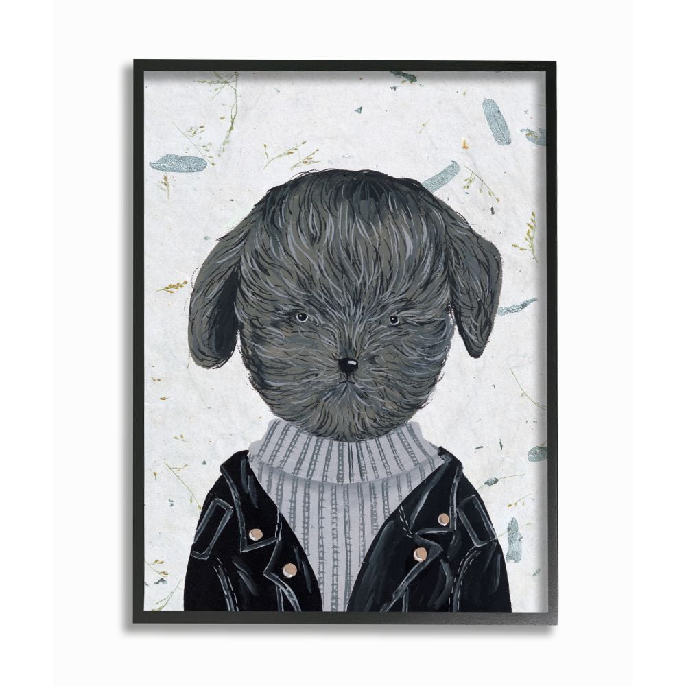Stupell Industries Hipster Dog Jacket Poodle Funny Animal Painting Drawings Black Framed Art Print Wall Art, 11x14, by Melissa Wang