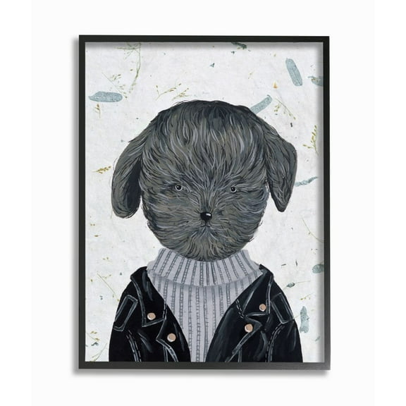 Stupell Industries Hipster Dog Jacket Poodle Funny Animal Painting Drawings Black Framed Art Print Wall Art, 24x30, by Melissa Wang