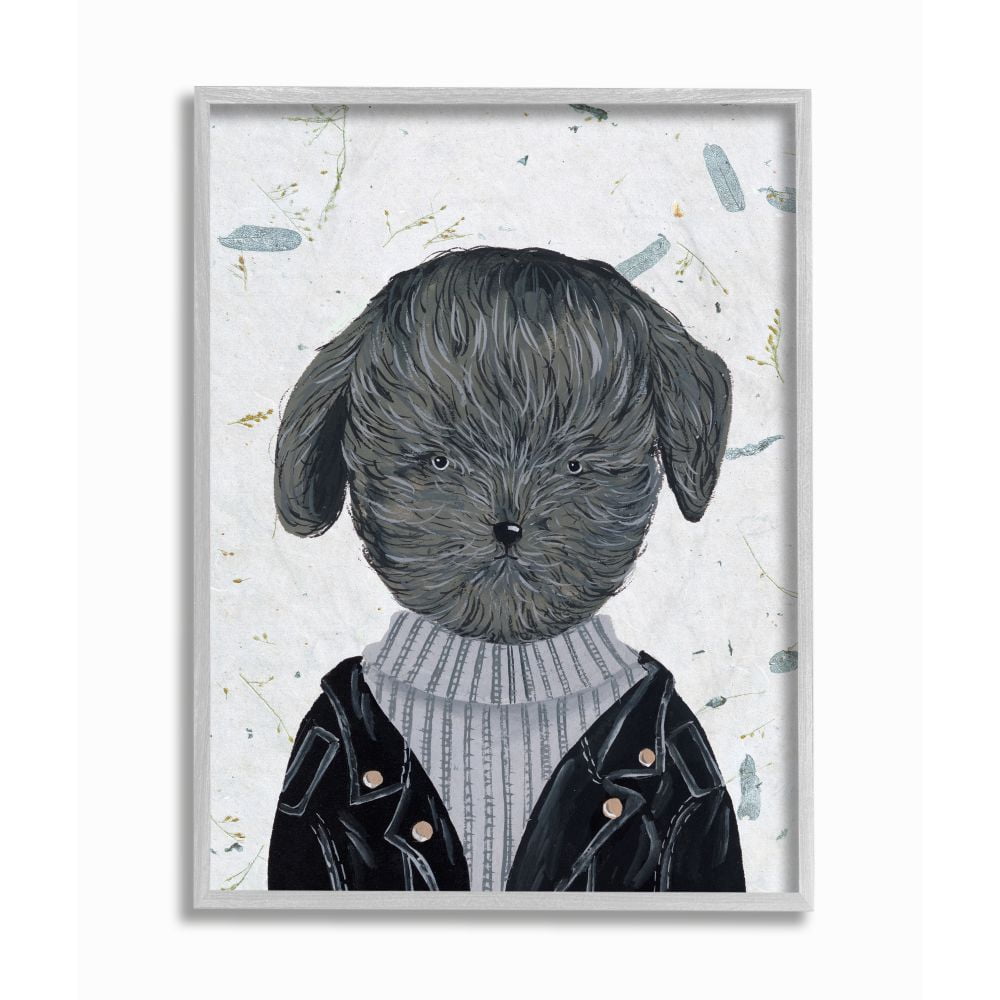 Stupell Industries Hipster Dog Jacket Poodle Funny Animal Painting Drawings Gray Framed Art Print Wall Art, 11x14, by Melissa Wang