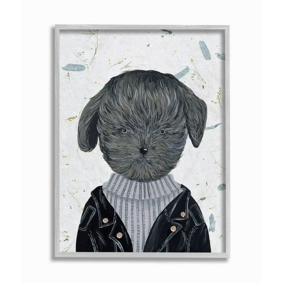 Stupell Industries Hipster Dog Jacket Poodle Funny Animal Painting Drawings Gray Framed Art Print Wall Art, 11x14, by Melissa Wang