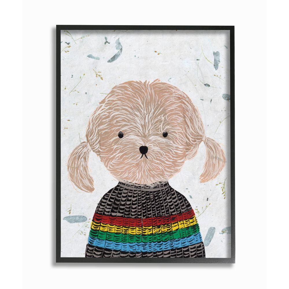Stupell Industries Hipster Dog Knit Shirt Poodle Funny Animal Painting Drawings Black Framed Art Print Wall Art, 16x20, by Melissa Wang