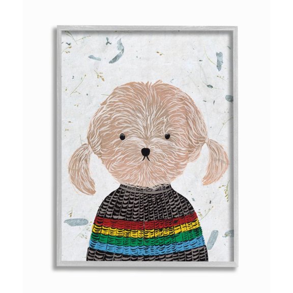 Stupell Industries Hipster Dog Knit Shirt Poodle Funny Animal Painting Drawings Gray Framed Art Print Wall Art, 11x14, by Melissa Wang