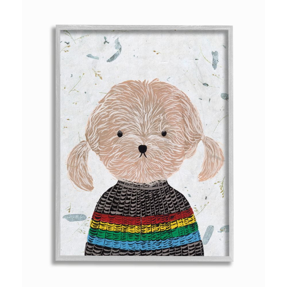 Stupell Industries Hipster Dog Knit Shirt Poodle Funny Animal Painting Framed Wall Art by Melissa Wang, 16" x 20", Gray Framed