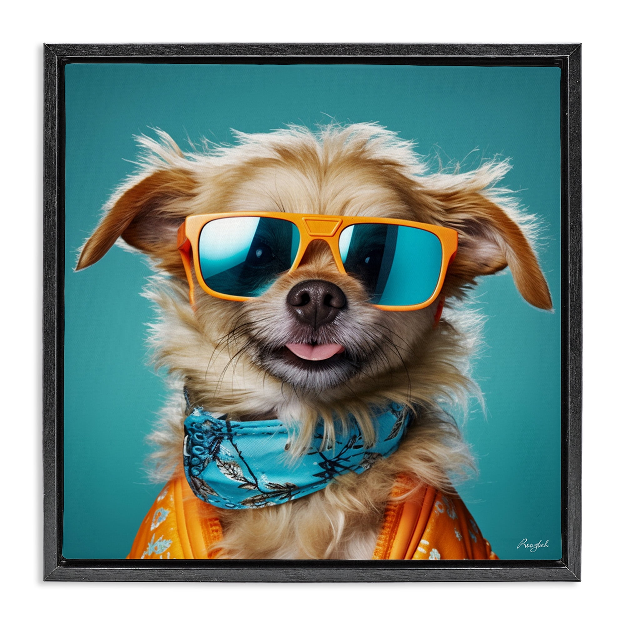 Stupell Industries Hipster Dog Portrait Animals & Insects Painting Black Floater Framed Canvas Art Print Wall Art, 18 x 18