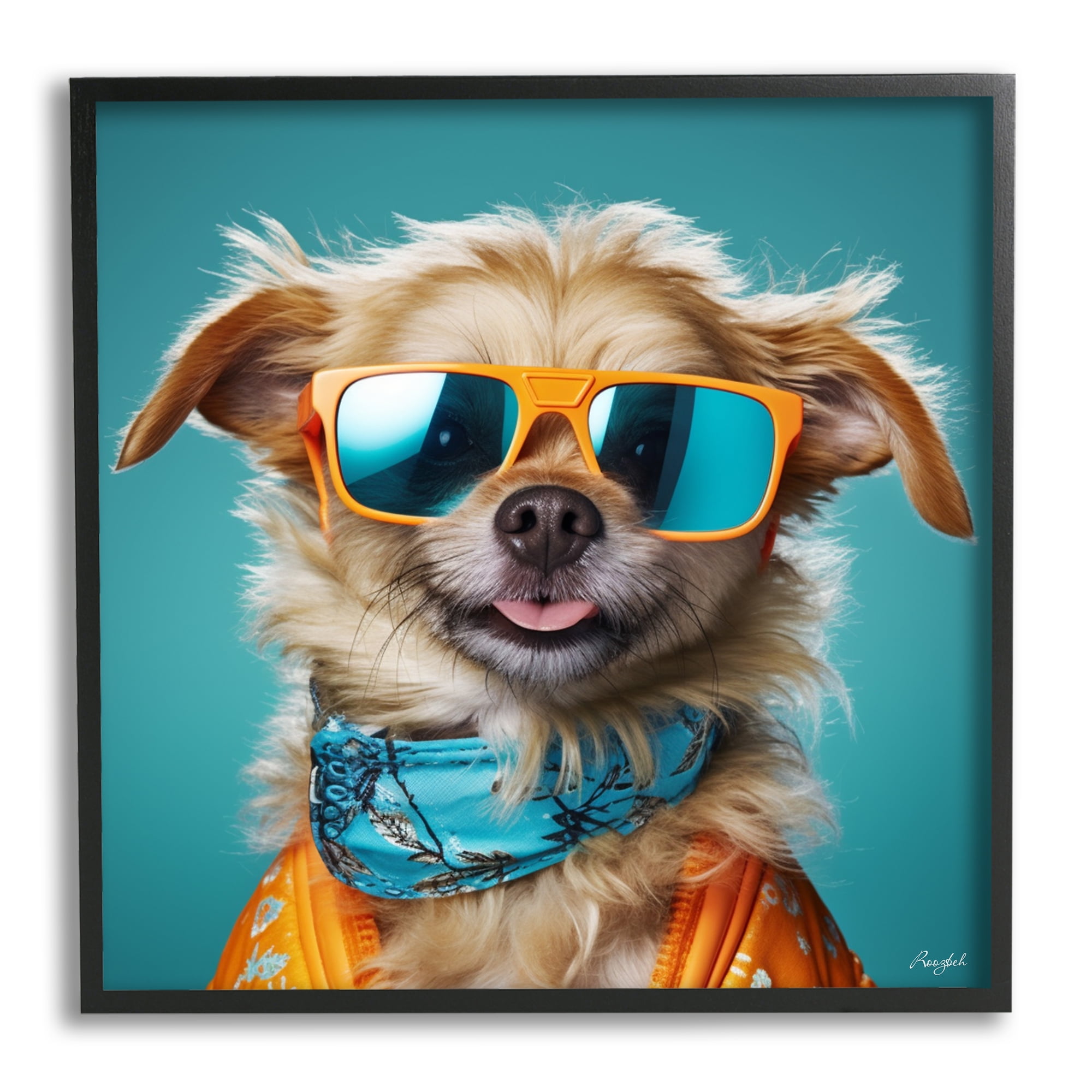 Stupell Industries Hipster Dog Portrait Animals & Insects Painting Black Framed Art Print Wall Art, 17 x 17