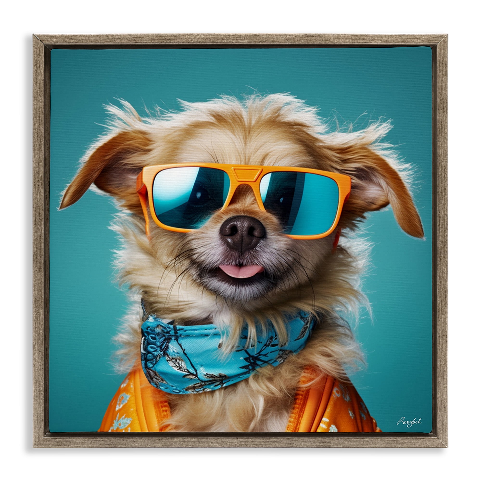 Stupell Industries Hipster Dog Portrait Animals & Insects Painting Brown Floater Framed Canvas Art Print Wall Art, 25 x 25
