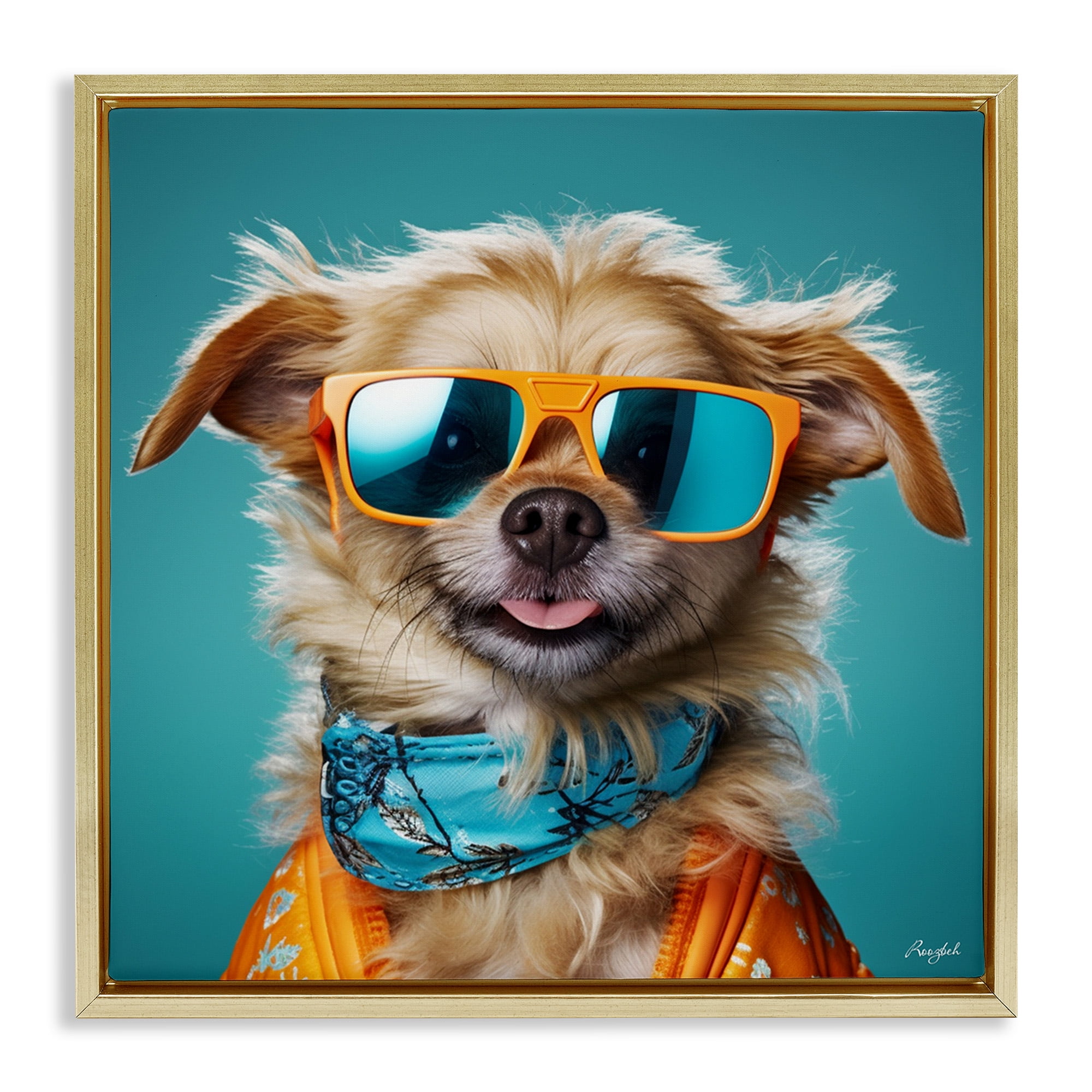 Stupell Industries Hipster Dog Portrait Animals & Insects Painting Gold Floater Framed Canvas Art Print Wall Art, 25 x 25