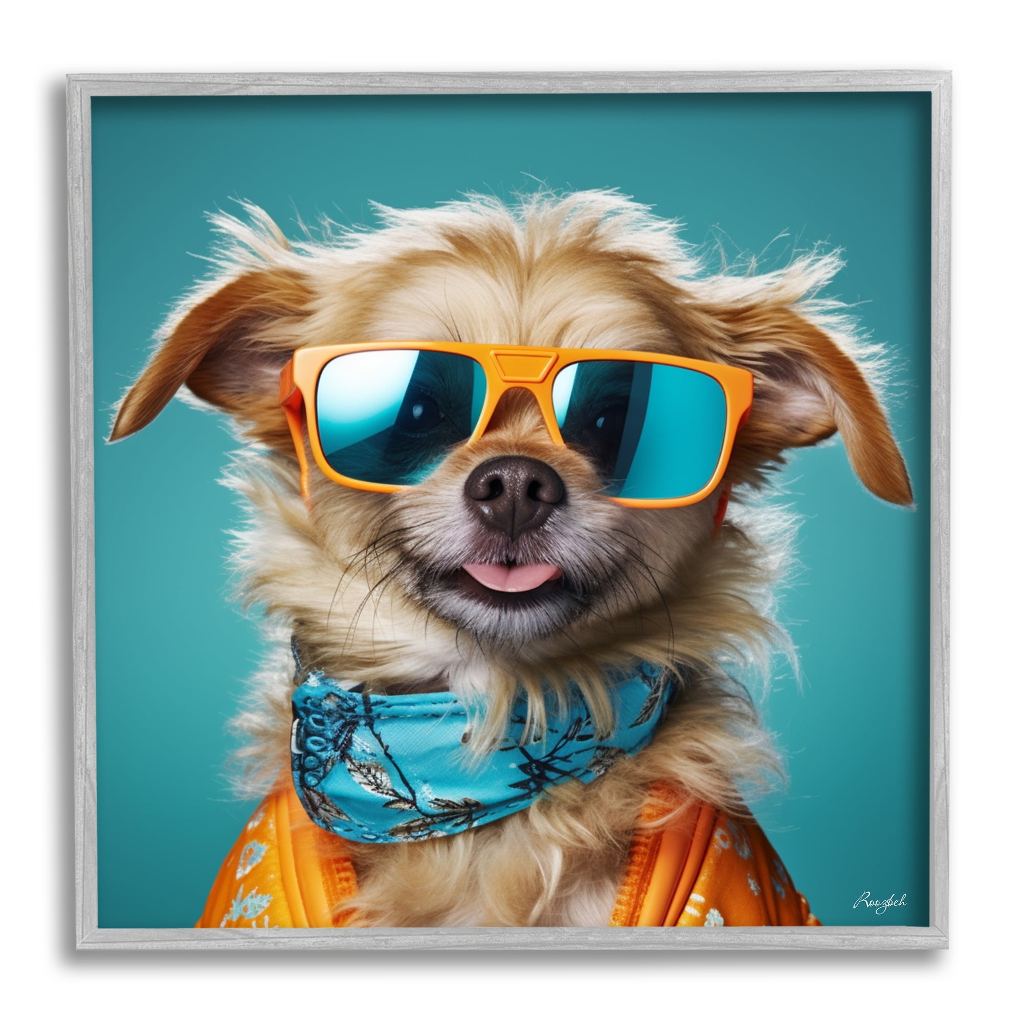 Stupell Industries Hipster Dog Portrait Animals & Insects Painting Gray Framed Art Print Wall Art, 17 x 17