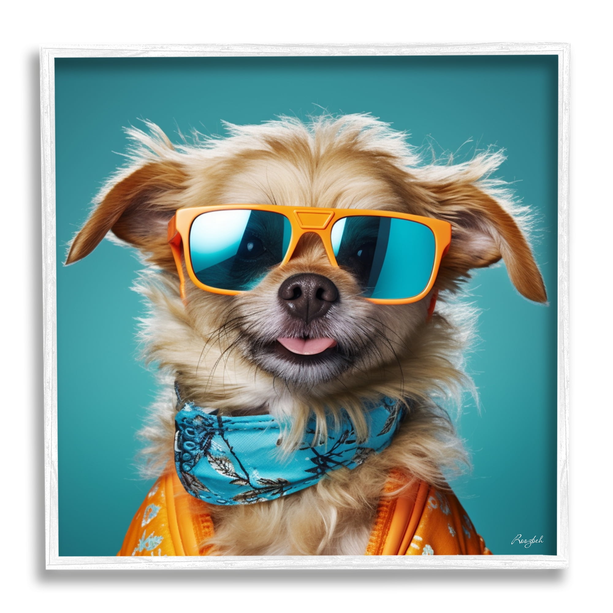 Stupell Industries Hipster Dog Portrait Animals & Insects Painting White Framed Art Print Wall Art, 17 x 17